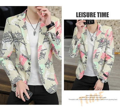 2022 New Fashion Print Suit Jacket Men's Slim Fit Casual Blazers Streetwear Social Club Prom Formal Party Suit Coats Hommes