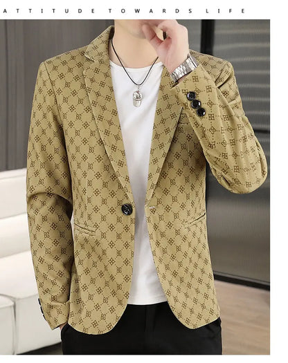 Blazer Men's Fashion Outdoor Travel Gentleman Wedding Slimming Business Versatile Letter Youth Casual Korean Formal Wear Blazer