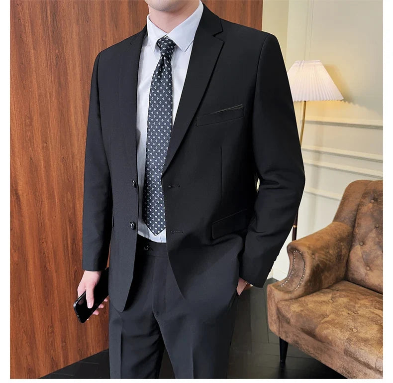 Men's 2-Piece Suit Blazer and Pants Solid Color Smart Casual Business Wedding