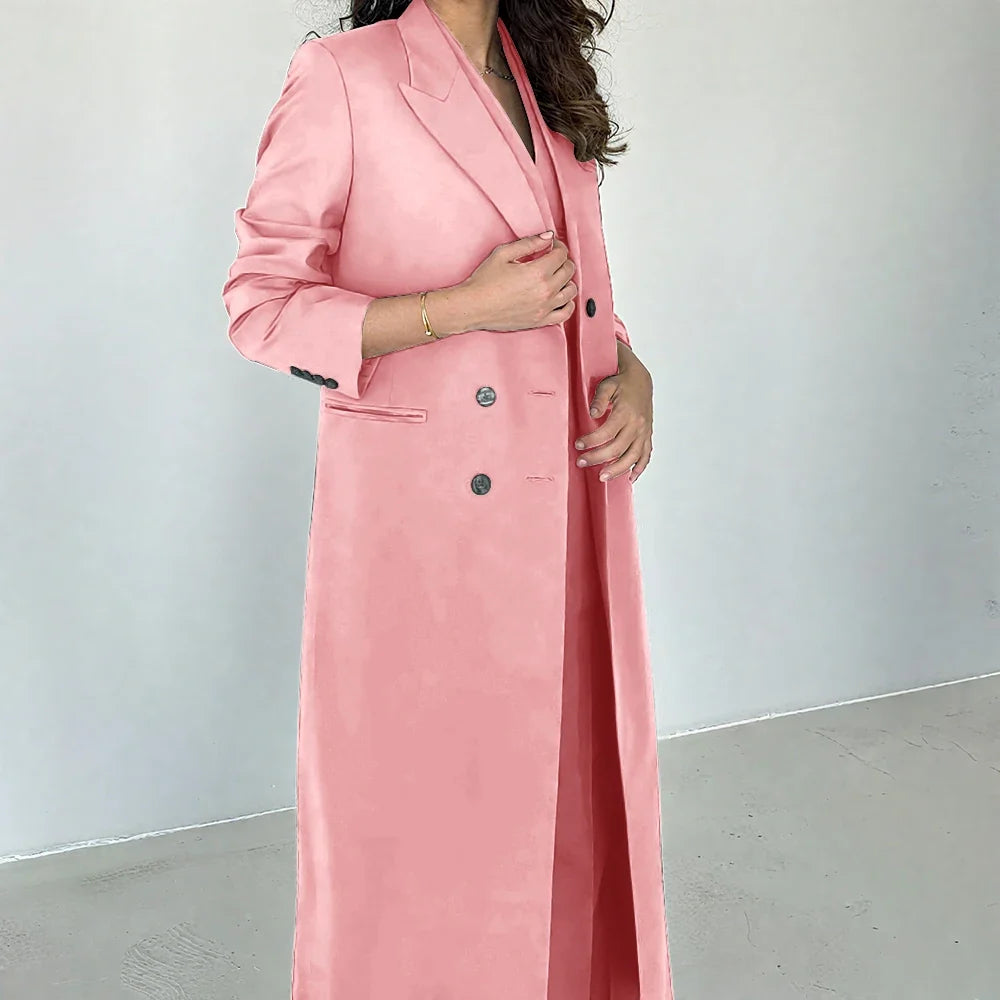 Gray Women Pants Sets 3 Piece Gorgeous Peak Lapel Double Breasted Solid Outfits Fashion Formal X-Long Suits (Blazer+Vest+Pants)
