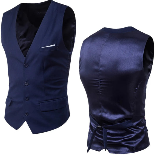 Men's Slim Fit V-Neck Vest – Single-Breasted Smart Casual Waistcoat in Multiple Colors