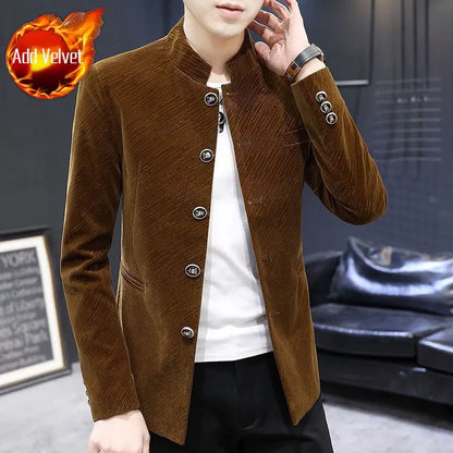 Slim Fit Velvet Man Suits and Blazers Single Models Clothing Korean Style Clothes Gentleman Elegant Jacket for Men New in Coats