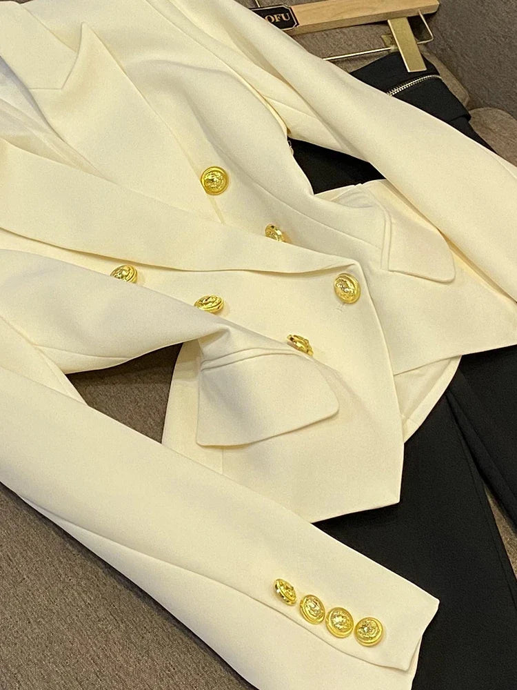 Business Commute Style Women's Long Sleeve Double-Breasted Suit Slim Fit Waist-Cinching Outerwear Fashion D9986