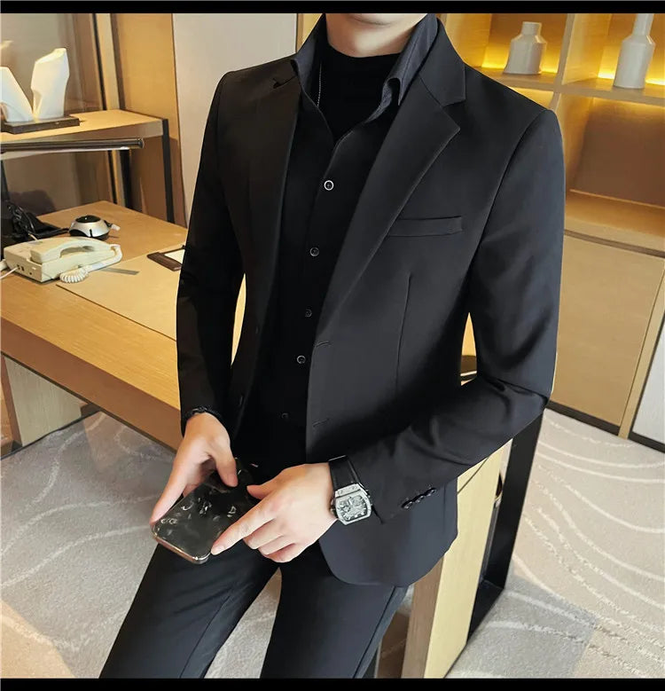 Removable Shirt Fake Two Suit Coats Men Spring Autumn Korean Slim Fit Business Casual Suit Coat Formal Social Party Prom Tuxedos