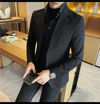 Removable Shirt Fake Two Suit Coats Men Spring Autumn Korean Slim Fit Business Casual Suit Coat Formal Social Party Prom Tuxedos