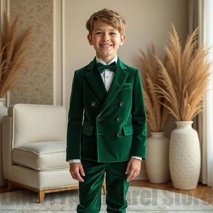 New Fashion Velvet Double Breasted Boys Two Piece Suit Kids Luxury Evening Wedding Page Boy Party Daily Casual Children Suit