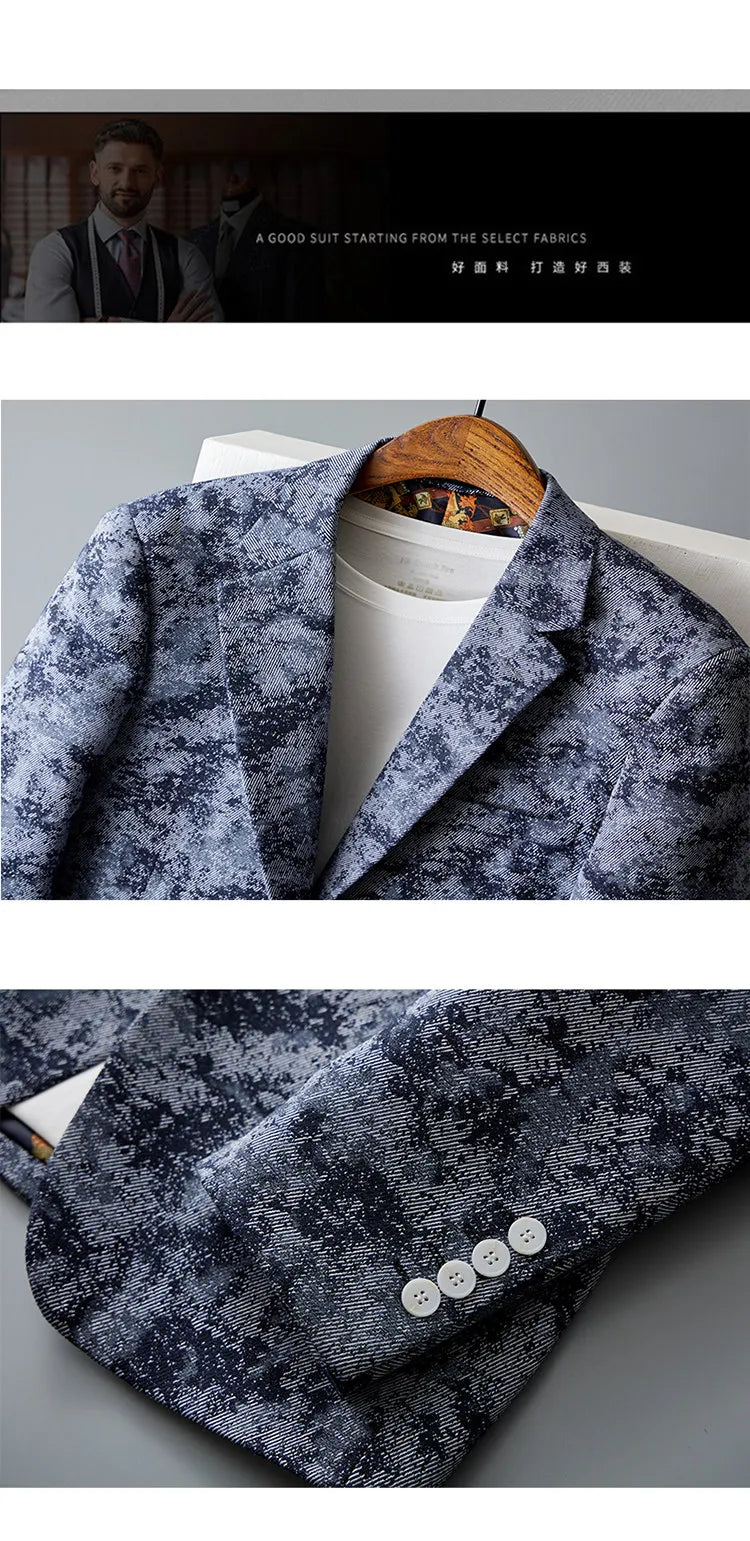Men's Floral Jacquard Blazer Slim Suit Jacket Male Business Casual Coat Fashion Men Wedding Party Tuxedo Dress Blazers  Fit Tops
