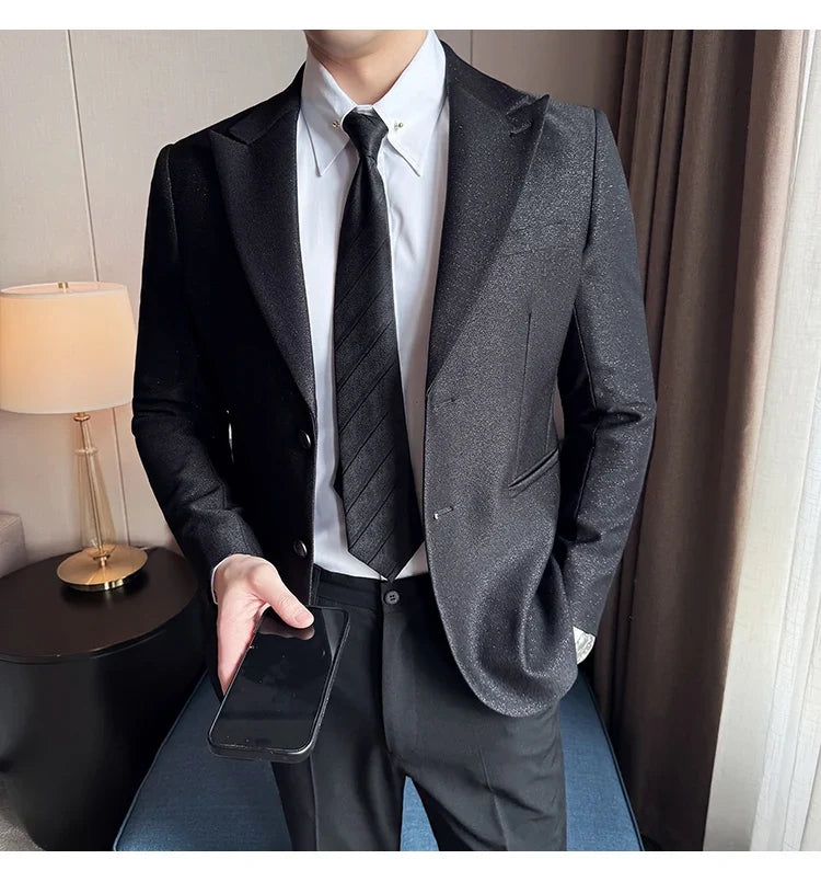 High-end Shiny Business Casual Suit Jacket Men British Style Slim Fit Office Work Men Blazers Wedding Groom Dress Coats 2025