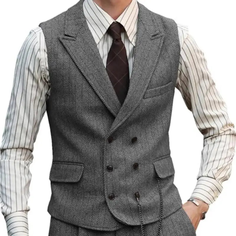 Men's Double Breasted Dress Vest Smart Casual Waistcoat for Business and Formal Occasions