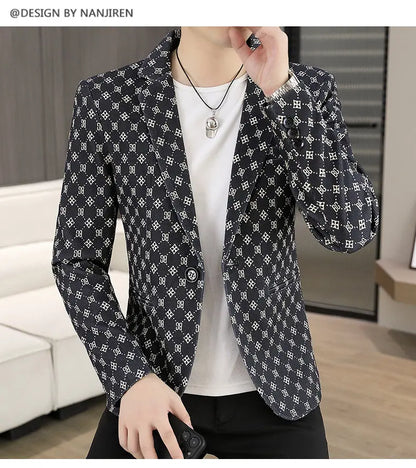 Blazer Men's Fashion Outdoor Travel Gentleman Wedding Slimming Business Versatile Letter Youth Casual Korean Formal Wear Blazer