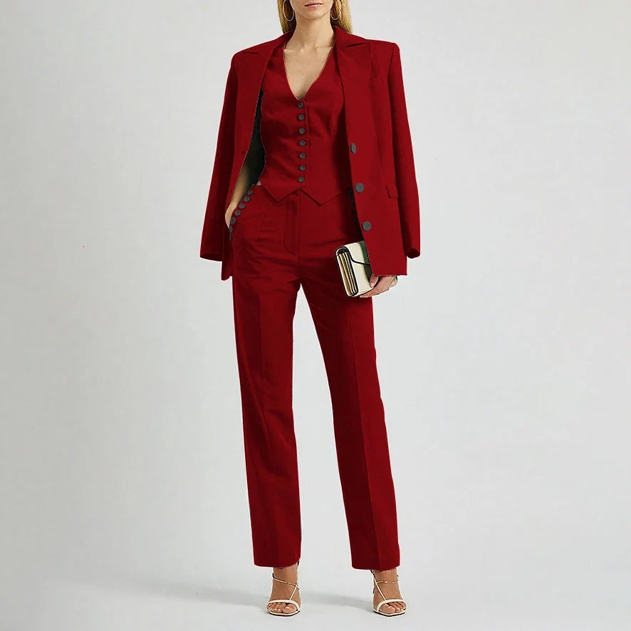 Slate Green Women's Suit Customized Elegant Single-breasted Peaked Lapel Three Pieces (Jacket+Pants+Vest) Office Lady Set