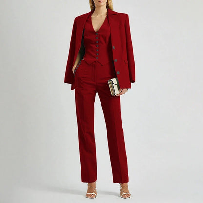 Slate Green Women's Suit Customized Elegant Single-breasted Peaked Lapel Three Pieces (Jacket+Pants+Vest) Office Lady Set
