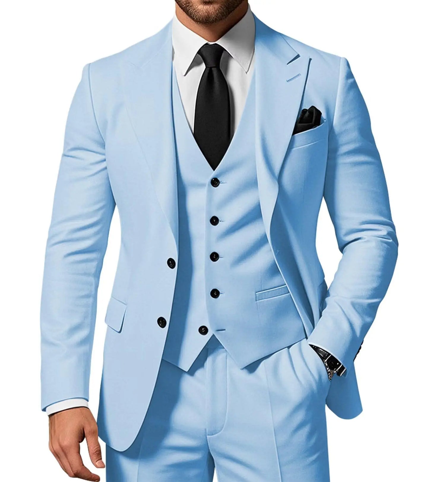 Costume de Mariage Homme Formel Solide - Marié, Garçon d'Honneur, Fête, Bal, Affaires, Bureau - Ensemble 3 Pièces : Blazer, Gilet, Pantalon