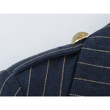 Elegant Fashion Women's Pinstripe Blazer New in Autumn Blazer with Embossed Button Long Sleeves Women Blazer with Asymmetric Hem