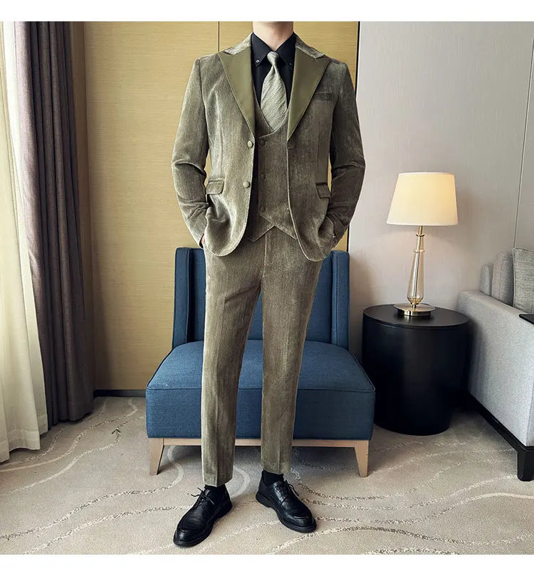 Men's Slim Fit 3-Piece Suit – Smart Casual & Wedding Formal Set