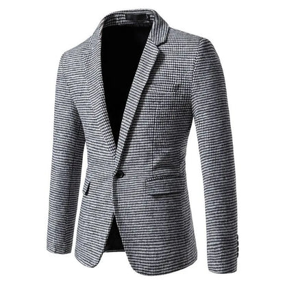 KIDWHXR 2026 Autumn Man Blazer Retro Plaid Single-breasted Male Outerwear Slim Long Sleeve Business Casual Men Suit Jacket