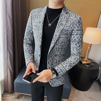 Brand Luxury Suit Jacket for Men 2023 Autumn Printed Casual Busines Blazer Masculino Slim Fit Wedding Groom Social Dress Coat