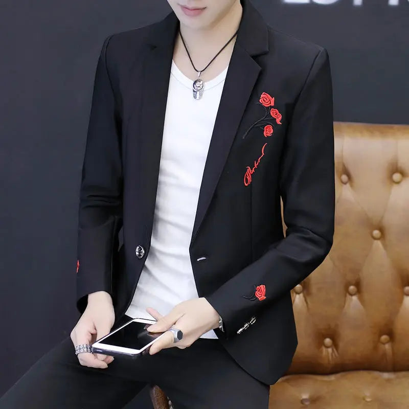 Men's Blazer Single Breasted Slim Fit Suit Jacket Korean Style Casual