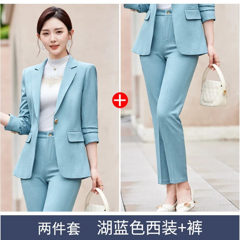 Two-Piece Jacket and Pants for Women, Simple and Elegant, Professional, Autumn and Winter, New, 2025