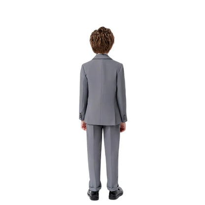 Kids Gray Jacket Vest Pants Bowtie Brooch 5Pieces Performance Costume Boys Formal Wedding Birthday Baptism Blazer Suit