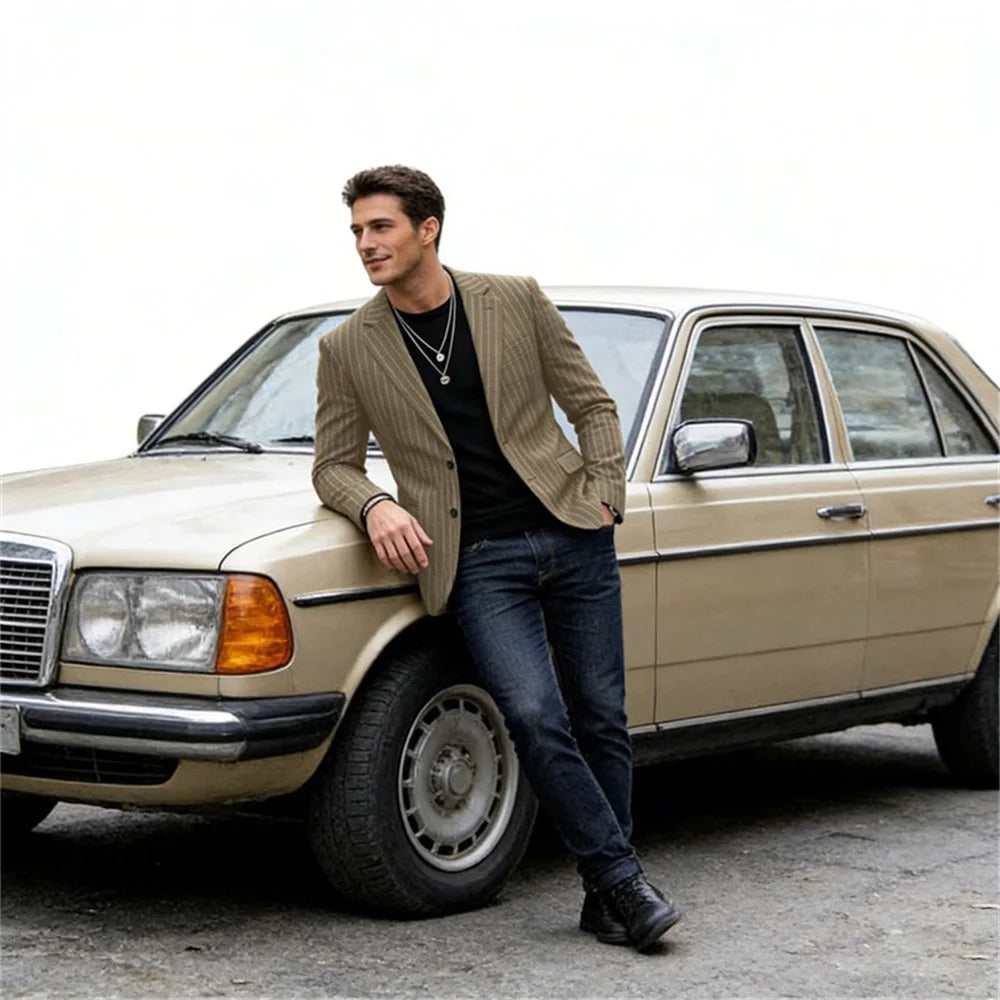 Men's Striped Blazer Casual Slim Fit Suit Jacket 2026 New Business Casual Single Breasted Blazer for Men Office Wedding Party Co