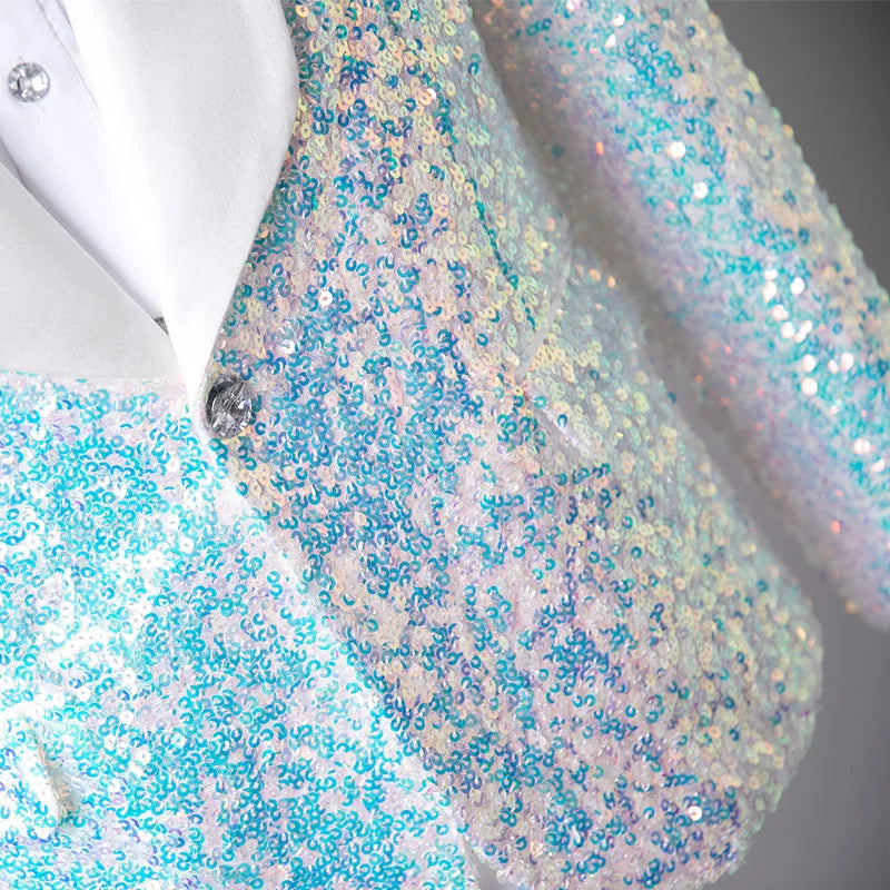 Men's Fashion Slim Fit Sequin Suit Jacket Shawl Formal Lapel Tuxedo Wedding Banquet Host Singer Nightclub Bar Stage Performance