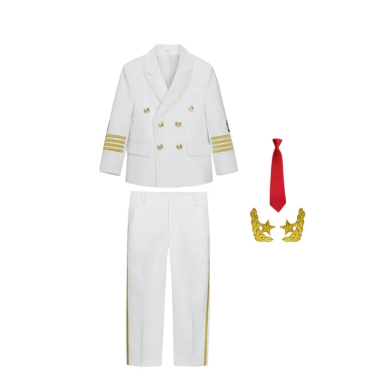 Boys Grils Pilot Uniform Suit Kids Formal Jakcet Pants Tuxedo Wedding Dress Children Birthday Photography Outfit Set