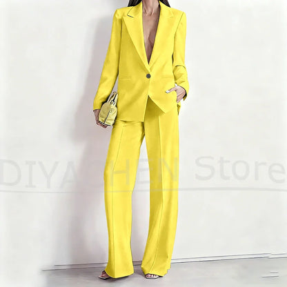 Women's Suit Set Peak Lapel One Button Blazer and Wide-Leg Pants Fashion Formal Casual Party Office Stylish Pants Sets Two Piece