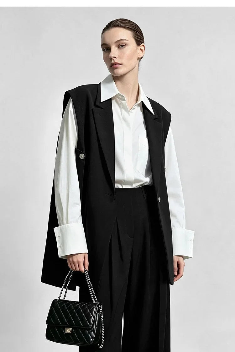Women Lapel Collar Vest Jacket Loose Long Draped Construction Minimalist Commuter Coats Woman Autumn Outfit 2026 12623085