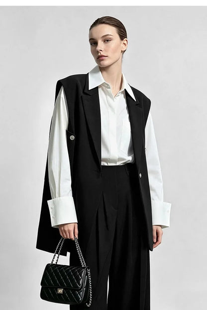 Women Lapel Collar Vest Jacket Loose Long Draped Construction Minimalist Commuter Coats Woman Autumn Outfit 2026 12623085