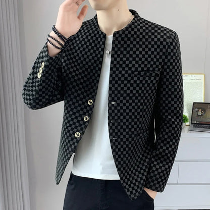 Blazer Fashionable Outdoor Travel Trend Gentleman Youthful Wedding Versatile Host Casual Korean Style Checkered Men's Blazer