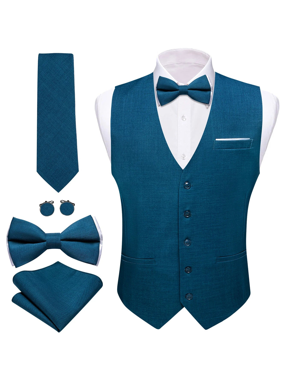 Men's Formal Vest Set 5-Piece Satin Waistcoat with Tie for Weddings and Business