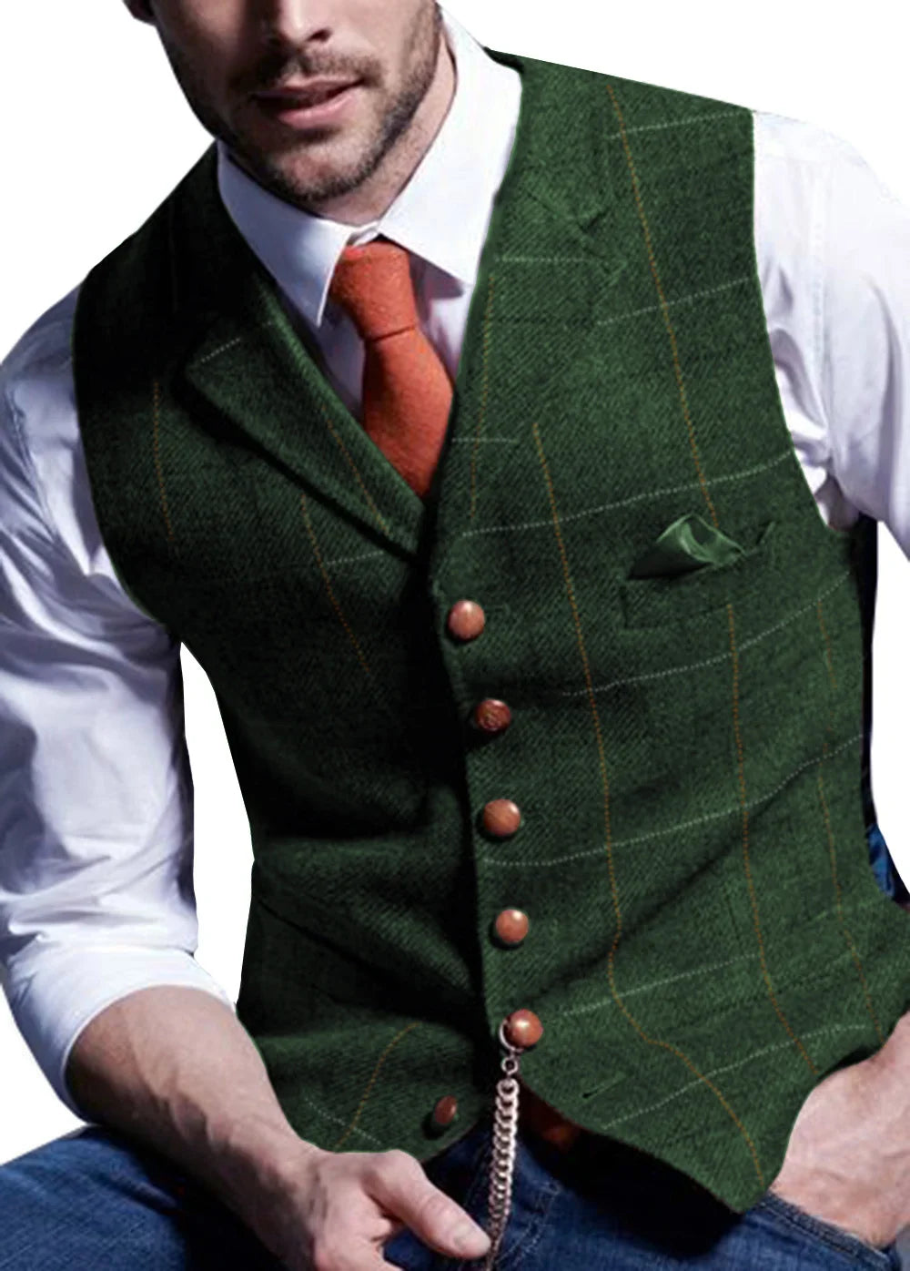 Men's Vest Herringbone Tweed Single Breasted Waistcoat for Business and Wedding