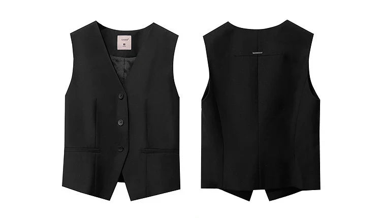 Women's Vests 2026 Autumn New Versatile V-neck Tailored Waist Vest Women's Single Breasted Short Sleeveless Top 12641036