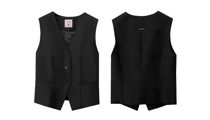 Women's Vests 2026 Autumn New Versatile V-neck Tailored Waist Vest Women's Single Breasted Short Sleeveless Top 12641036