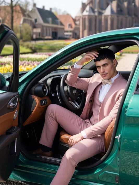 Pink Handsome Men's Suit Set 3 Pieces Wedding Groom Sets Elegant Long Sleeve Tuxedo For Banquet Party Classic Plus Size Suits