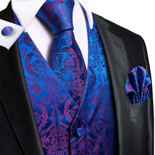 Men's Formal Vest Paisley Waistcoat with Pocket Square and Tie Set for Weddings and Parties