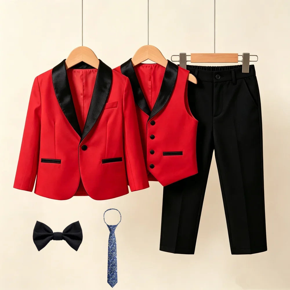 Boys Formal 5-Piece Suit Set Kids Wedding Outfit Ages 3–14