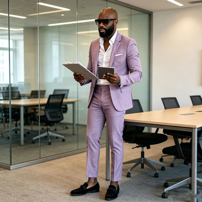 Summer Men's Linen Blend Suit 2 Pieces Slim Fit Casual Lightweight Jacket Pant Set for Party Business Wedding Prom Daily Wear