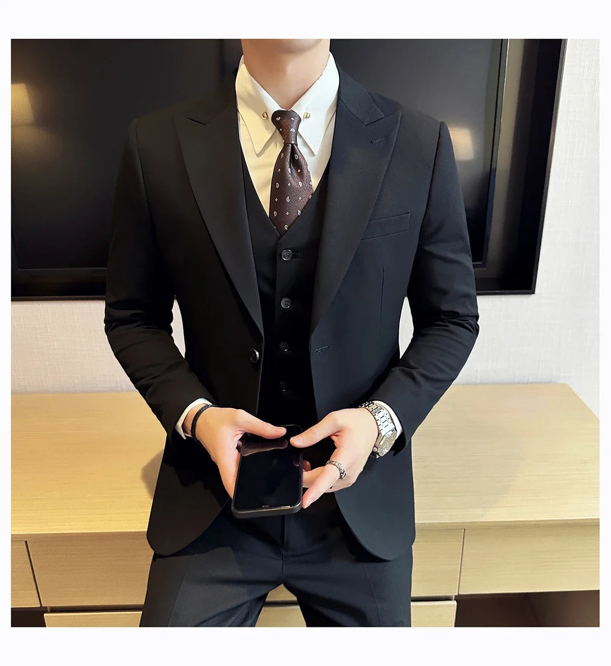 (Jacket + Vest + Pant) Men's Formal Slim Fit Business Work Wedding Stage Tuxedo Fashion Best Men Social Dress Suit 3 Pieces Set