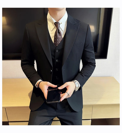 (Jacket + Vest + Pant) Men's Formal Slim Fit Business Work Wedding Stage Tuxedo Fashion Best Men Social Dress Suit 3 Pieces Set