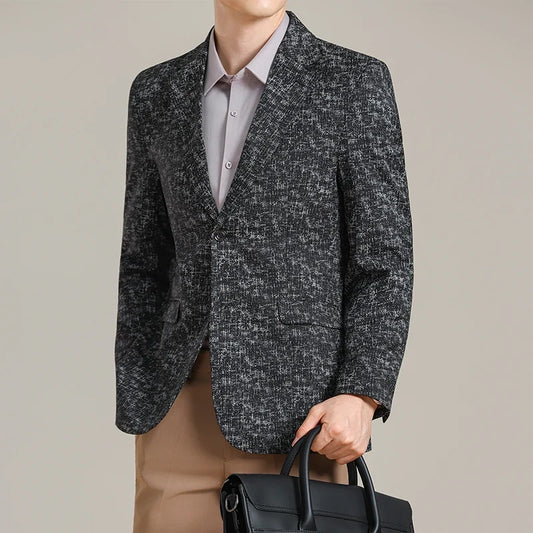 British Style Jacquard Suit Jacket for Men Fashion Slim Wedding Business Blazer Versatile Casual Street Wear Social Suit Jackets