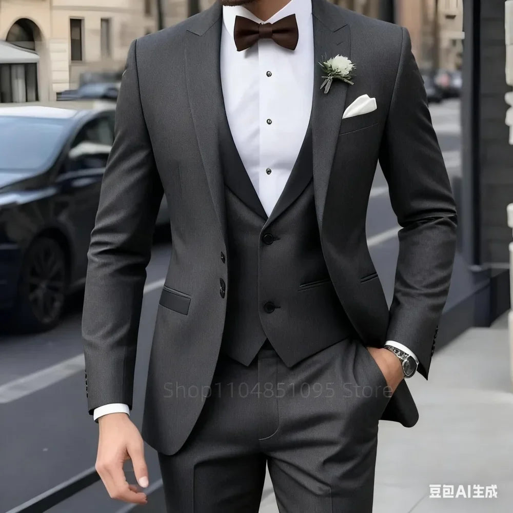 Men's Slim Fit 3-Piece Formal Suit – Jacket, Vest & Trousers for Weddings & Business