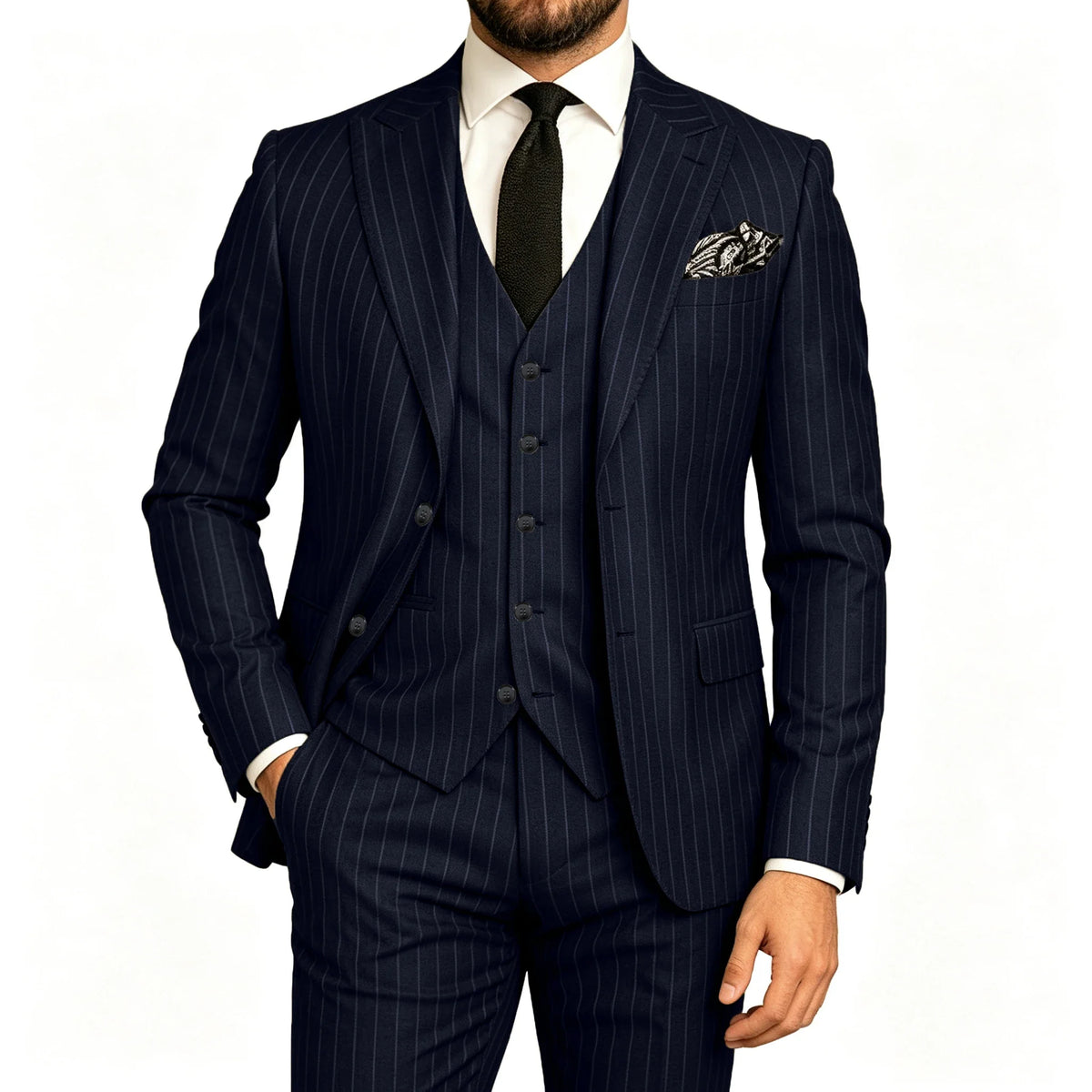 Men's Striped 3-Piece Suit – Slim Fit Blazer, Vest & Pants for Formal & Wedding Wear