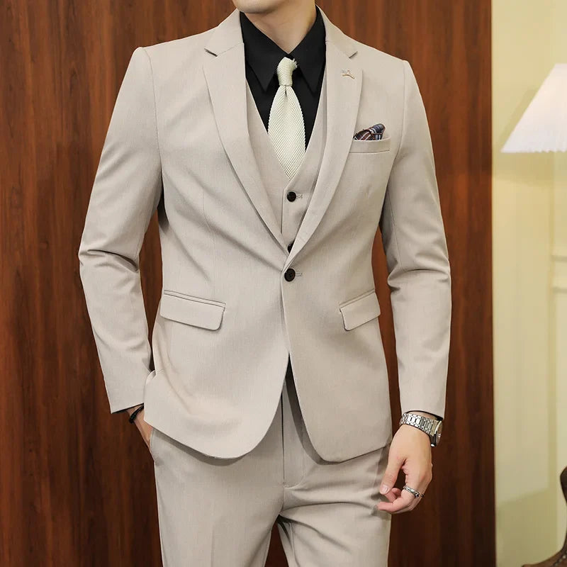2025 Men's Wedding Suit Vest Trousers Set Fashionable Handsome Solid Color Groom's Three-Piece Outfit Available in Sizes M-7XL