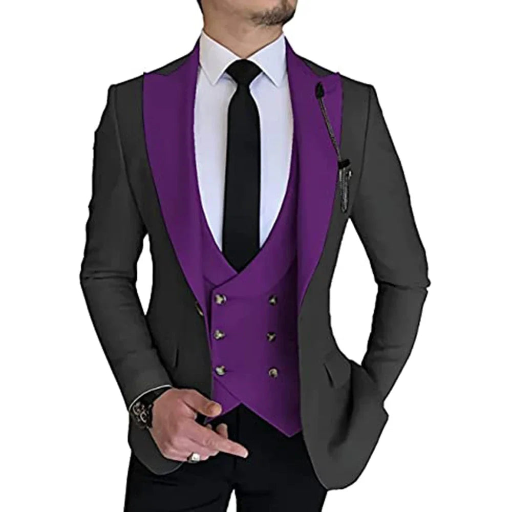 Groom suits Wear Party Wedding and Business Prom suits Slim Fit Peak Lapel Suit 3 Piece (Jacket +Vest+ Pants) Costume Homme
