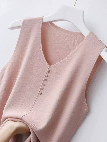Summer Women's Tank Top Silk V-neck Wide Shoulder Strap Color Knitted Shirt Sleeveless Top Student Ice Silk Vest