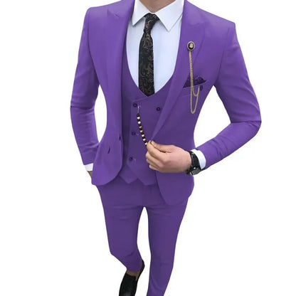Nouveaux Costumes Homme de Luxe Élégants Ensemble 3 Pièces Tendance Décontracté Chic Coupe Ajustée Revers Pointu Blazer Social Mariage Smoking Bureau