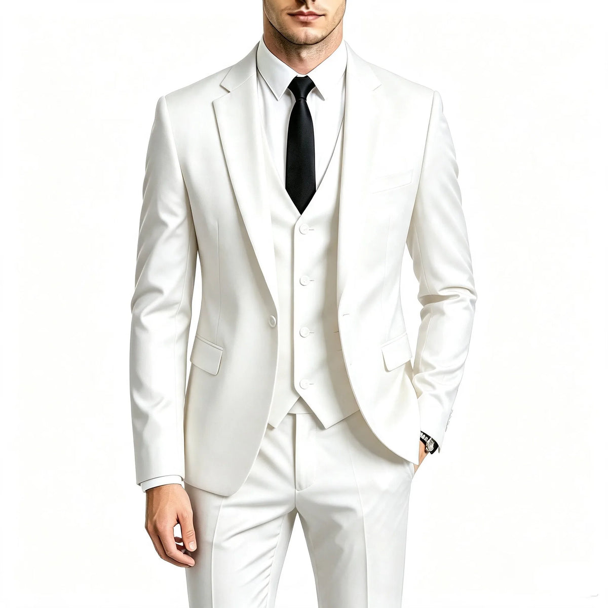Elegant Men's 3 Pieces Suit Slim Fit 1 Button Tuxedo Blazer Vest Pants Formal Set For Business Casual Wedding Groom