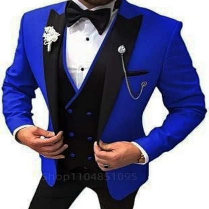 Men's 3-Piece Double Breasted Suit – Peak Lapel Tuxedo Jacket, Vest & Pants for Weddings & Formal Events